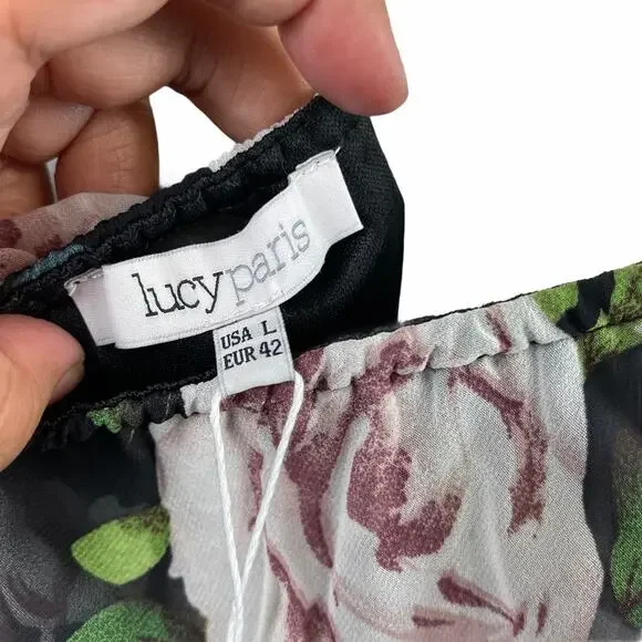 Lucy Paris Off the Shoulder Floral Dress Black L - Picture 6 of 10